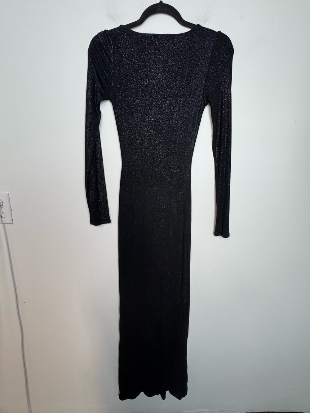 Skims Dress Black Soft Lounge Shimmer Long Sleeve Onyx Foil Ribbed Maxi Small - Picture 4 of 8